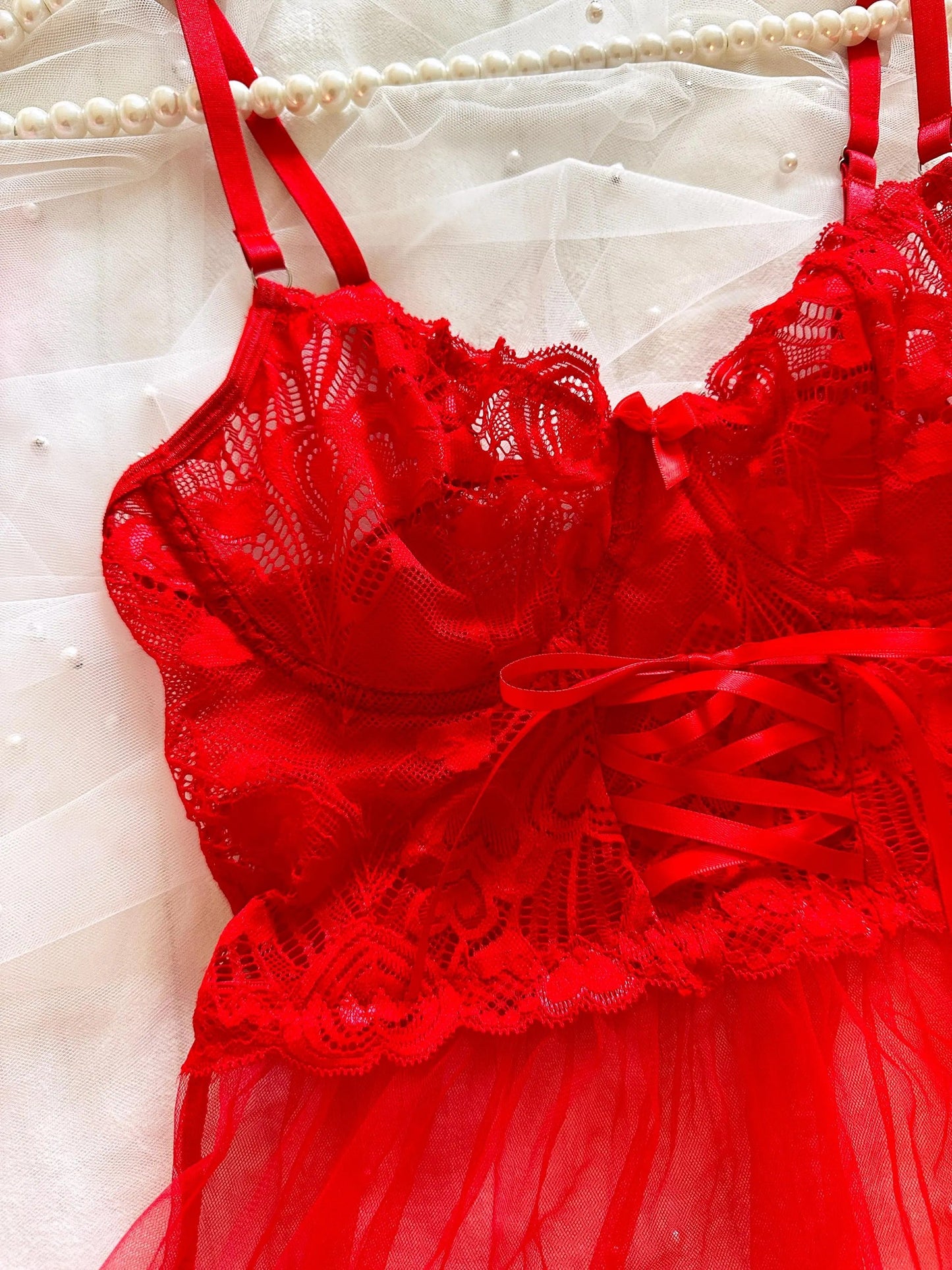 Red Lace Babydoll Set ( Buy 2 Get 1 Free )