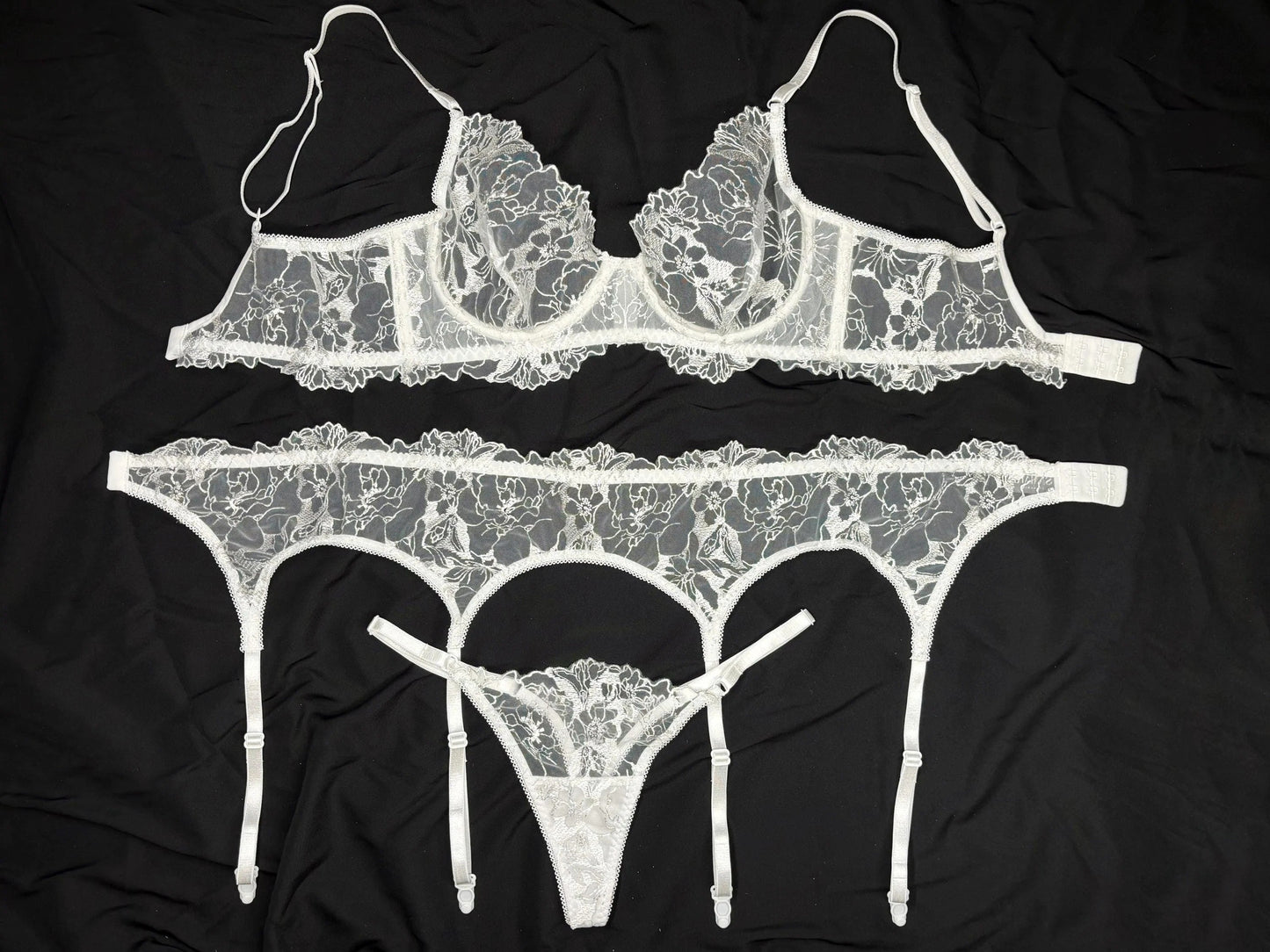 White sheer floral lace set ( Buy 2 Get 1 Free )