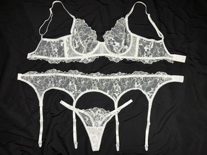 White sheer floral lace set ( Buy 2 Get 1 Free )