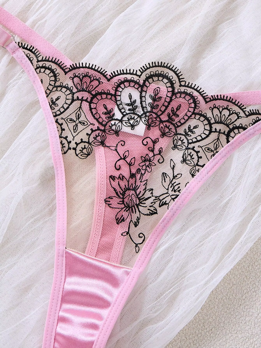 Pink Contrast Lace 2-Piece Set ( PACK OF 3)